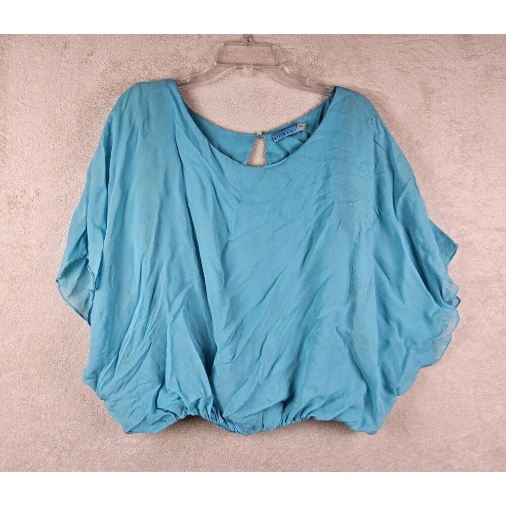Alice + Olivia Women's 100% Silk Scrug Blouse Top Blue Size XS